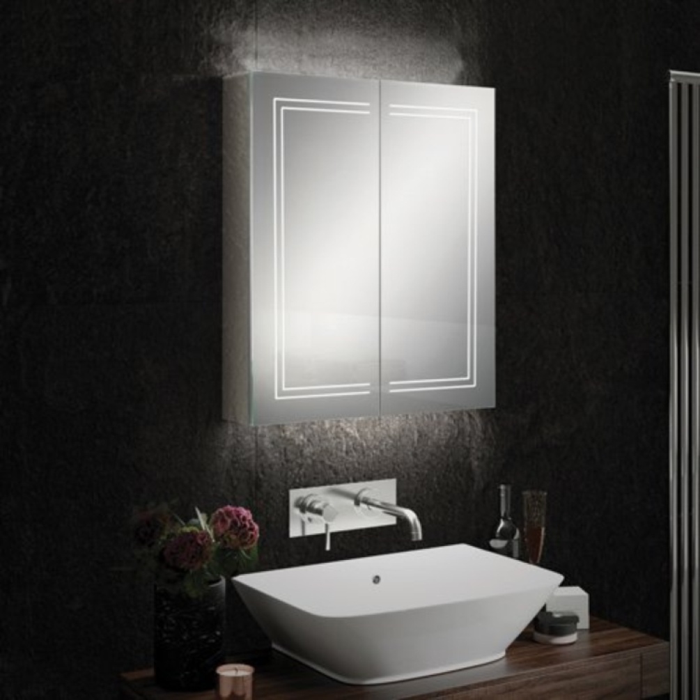Close up product image of the HIB Edge 600mm LED Mirror Cabinet